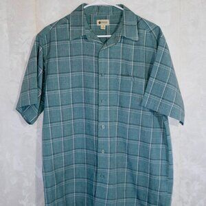 Haggar Men's M Medium Green Blue Plaid Short Sleeve Button-Up Shirt